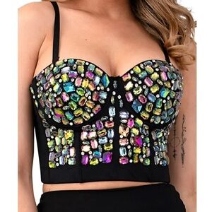 Taylor Swift Bejeweled Rhinestone Beaded Push Up
Bustier Bra Crop Top